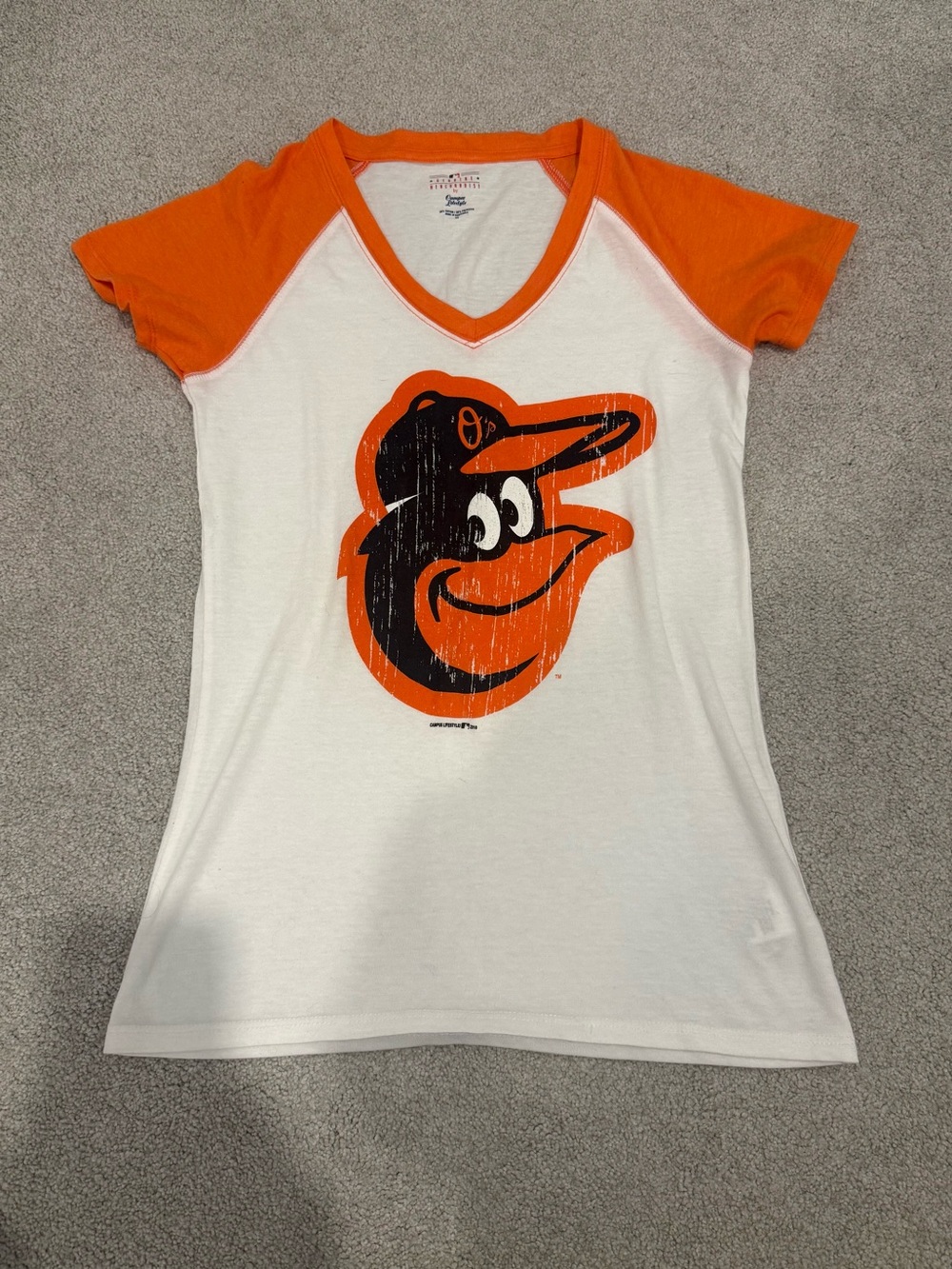Women's White and Orange V-Neck Raglan Tee with Team Logo